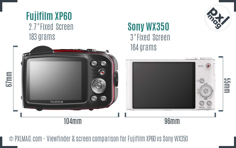 Fujifilm XP60 vs Sony WX350 Screen and Viewfinder comparison