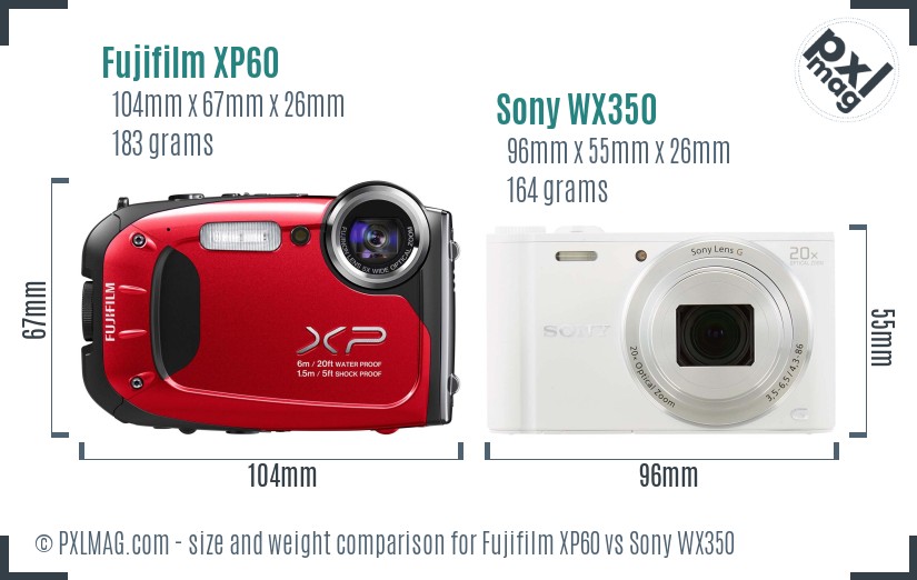 Fujifilm XP60 vs Sony WX350 size comparison