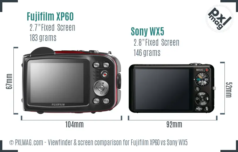 Fujifilm XP60 vs Sony WX5 Screen and Viewfinder comparison