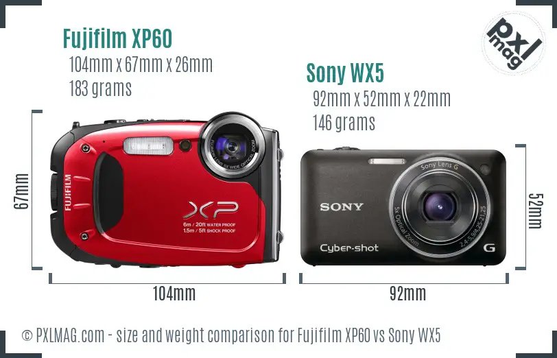 Fujifilm XP60 vs Sony WX5 size comparison