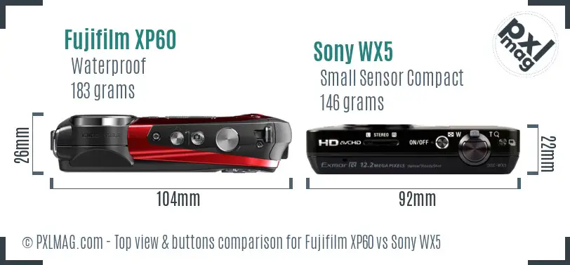 Fujifilm XP60 vs Sony WX5 top view buttons comparison