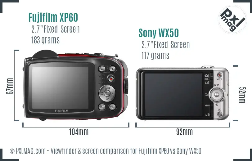 Fujifilm XP60 vs Sony WX50 Screen and Viewfinder comparison