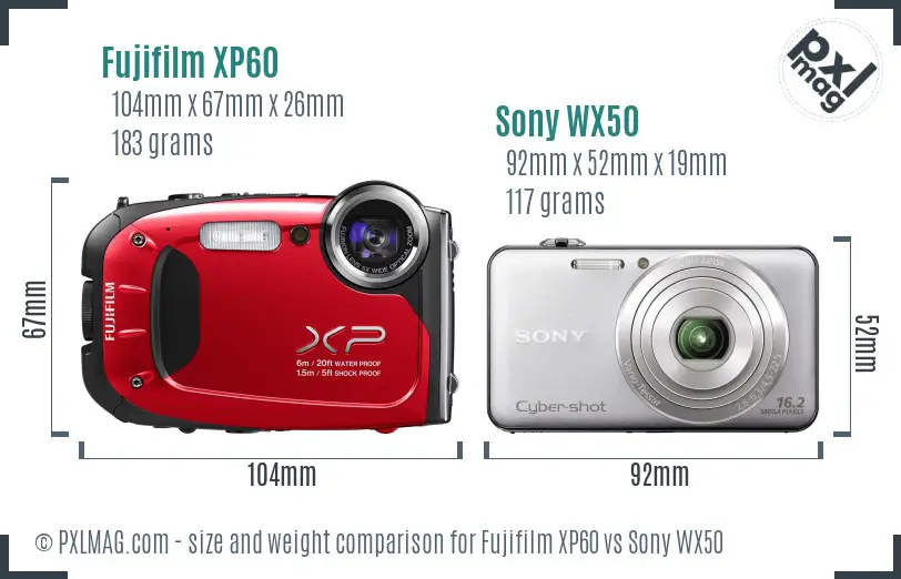 Fujifilm XP60 vs Sony WX50 size comparison