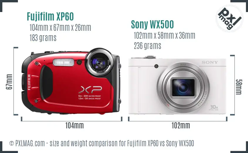 Fujifilm XP60 vs Sony WX500 size comparison Fujifilm XP60 vs Sony WX500 size comparison