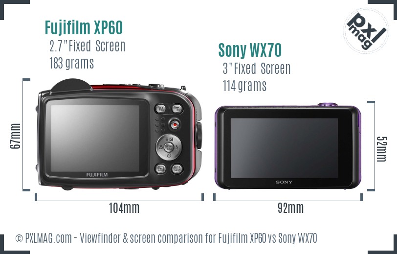Fujifilm XP60 vs Sony WX70 Screen and Viewfinder comparison