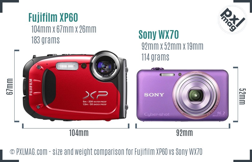 Fujifilm XP60 vs Sony WX70 size comparison Fujifilm XP60 vs Sony WX70 size comparison