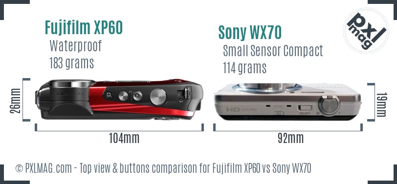 Fujifilm XP60 vs Sony WX70 top view buttons comparison