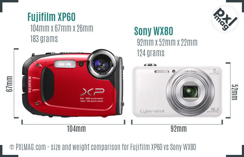 Fujifilm XP60 vs Sony WX80 size comparison