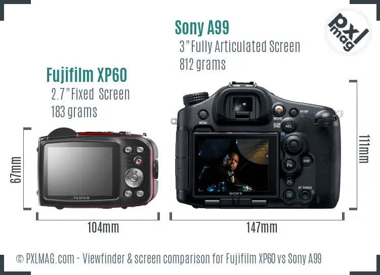 Fujifilm XP60 vs Sony A99 Screen and Viewfinder comparison
