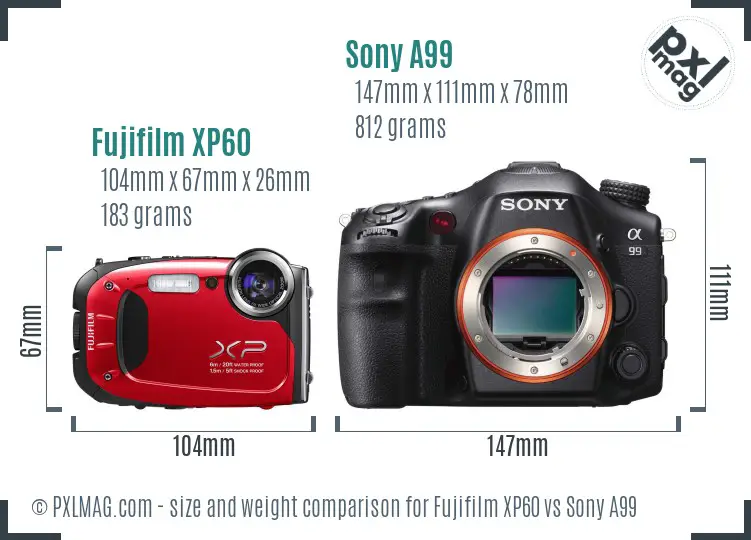 Fujifilm XP60 vs Sony A99 size comparison