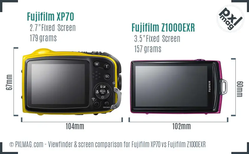 Fujifilm XP70 vs Fujifilm Z1000EXR Screen and Viewfinder comparison