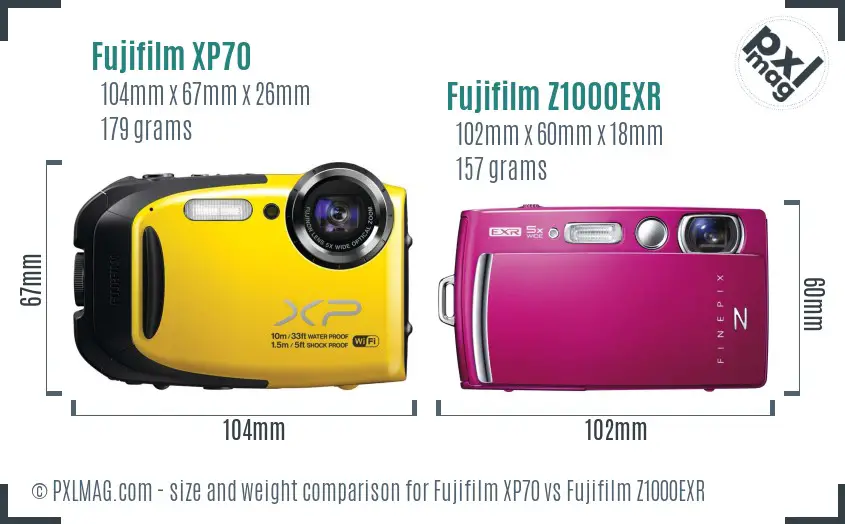 Fujifilm XP70 vs Fujifilm Z1000EXR size comparison Fujifilm XP70 vs Fujifilm Z1000EXR size comparison