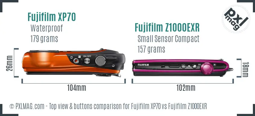 Fujifilm XP70 vs Fujifilm Z1000EXR top view buttons comparison