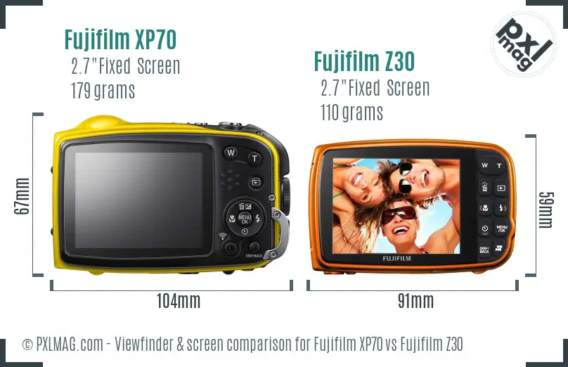 Fujifilm XP70 vs Fujifilm Z30 Screen and Viewfinder comparison