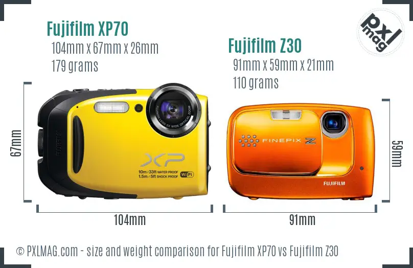 Fujifilm XP70 vs Fujifilm Z30 size comparison