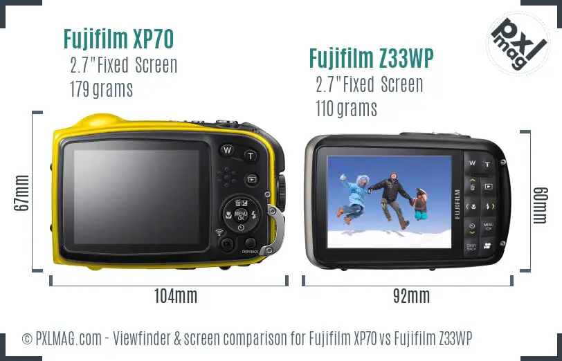 Fujifilm XP70 vs Fujifilm Z33WP Screen and Viewfinder comparison