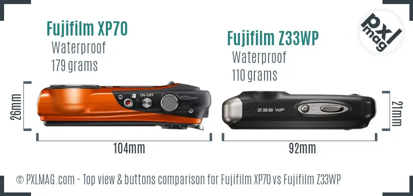 Fujifilm XP70 vs Fujifilm Z33WP top view buttons comparison