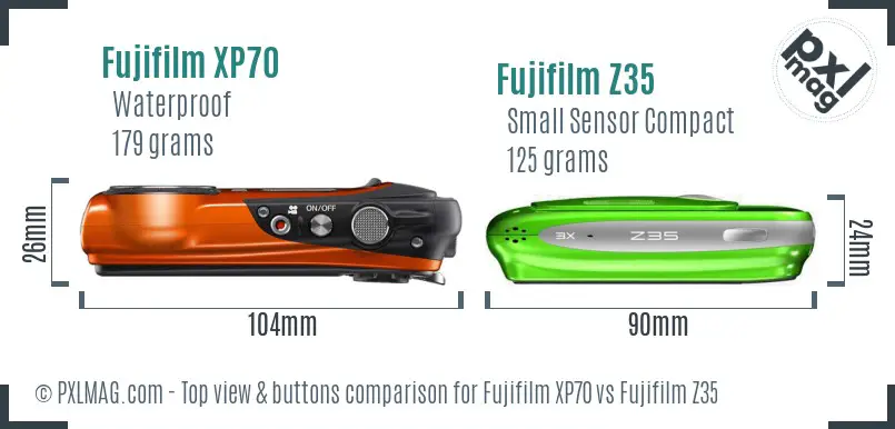 Fujifilm XP70 vs Fujifilm Z35 top view buttons comparison