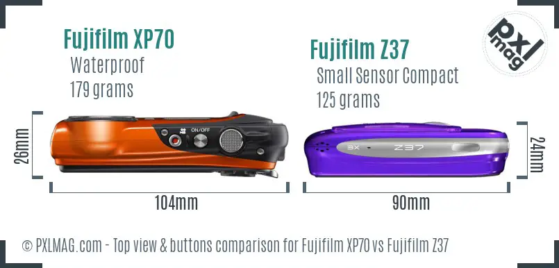 Fujifilm XP70 vs Fujifilm Z37 top view buttons comparison