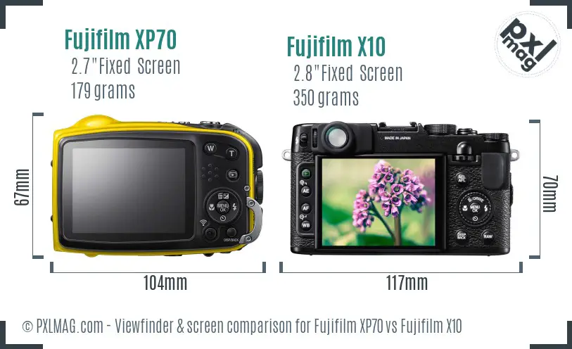 Fujifilm XP70 vs Fujifilm X10 Screen and Viewfinder comparison