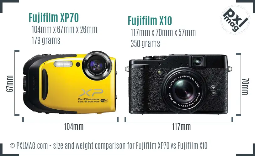 Fujifilm XP70 vs Fujifilm X10 size comparison