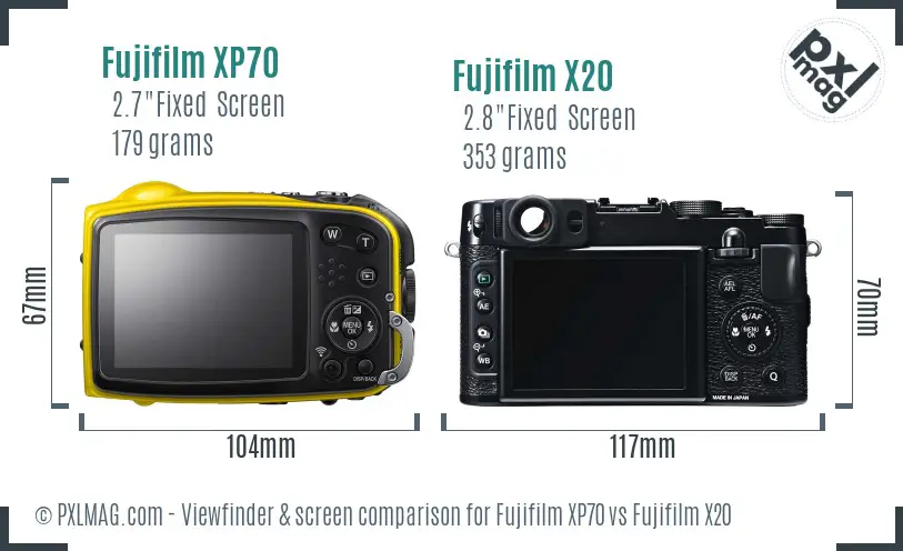 Fujifilm XP70 vs Fujifilm X20 Screen and Viewfinder comparison