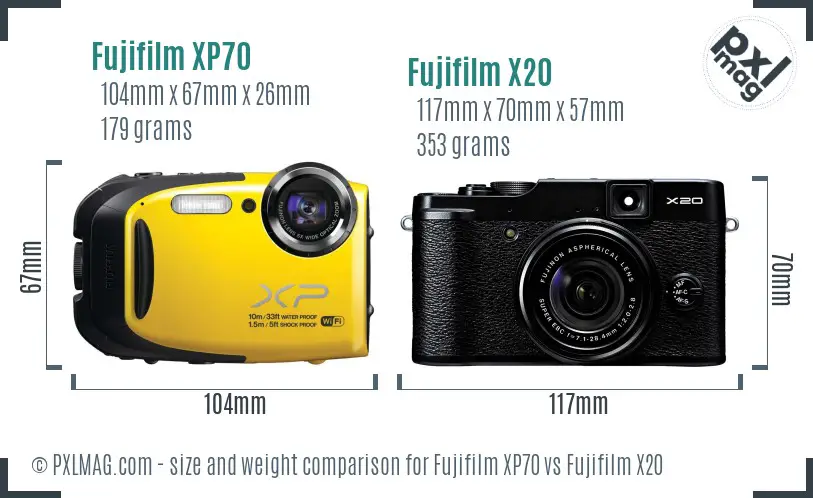 Fujifilm XP70 vs Fujifilm X20 size comparison