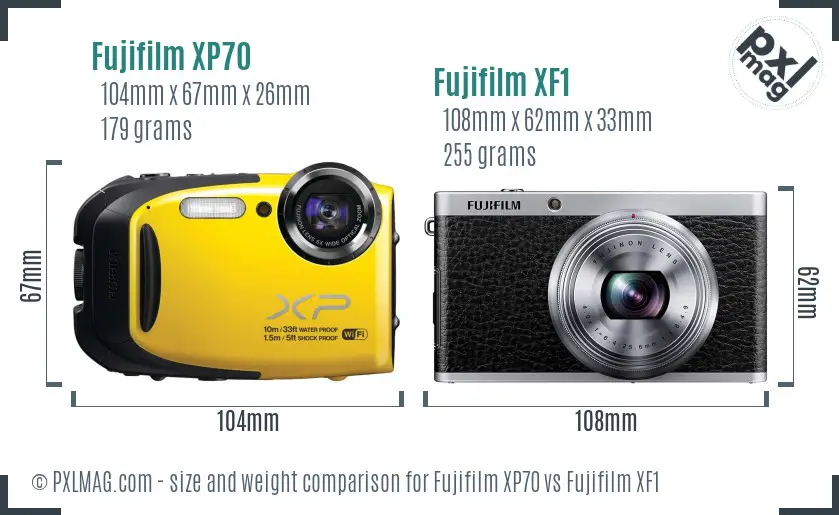 Fujifilm XP70 vs Fujifilm XF1 size comparison