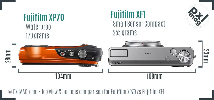 Fujifilm XP70 vs Fujifilm XF1 top view buttons comparison