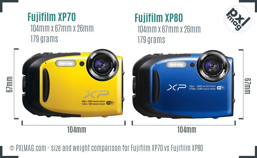 Fujifilm XP70 vs Fujifilm XP80 size comparison