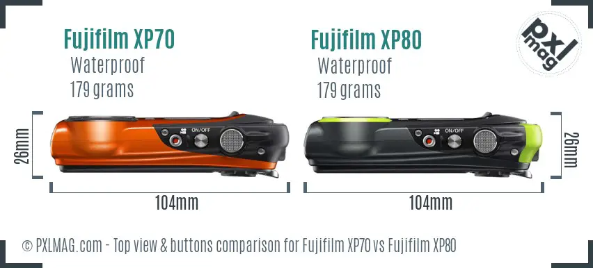 Fujifilm XP70 vs Fujifilm XP80 top view buttons comparison