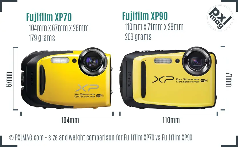 Fujifilm XP70 vs Fujifilm XP90 size comparison