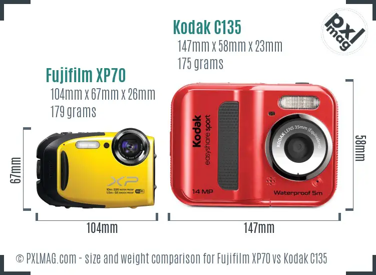 Fujifilm XP70 vs Kodak C135 size comparison