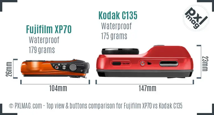 Fujifilm XP70 vs Kodak C135 top view buttons comparison