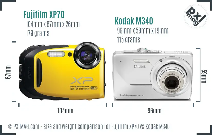 Fujifilm XP70 vs Kodak M340 size comparison