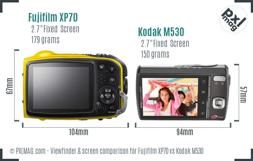 Fujifilm XP70 vs Kodak M530 Screen and Viewfinder comparison