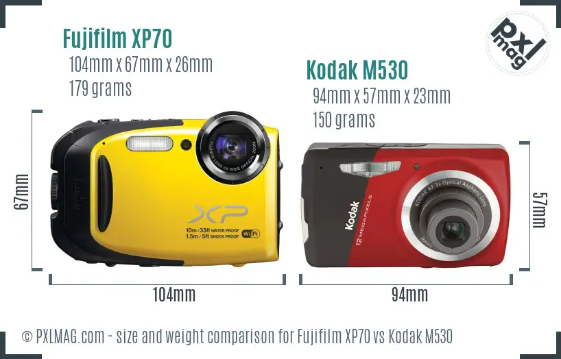 Fujifilm XP70 vs Kodak M530 size comparison