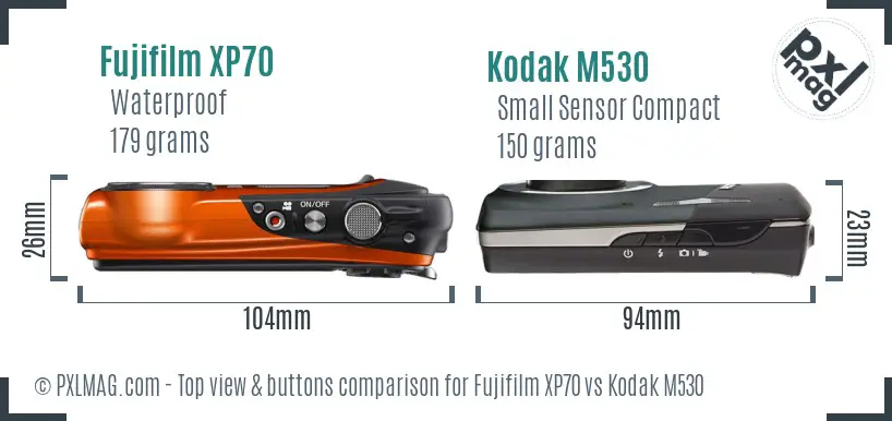 Fujifilm XP70 vs Kodak M530 top view buttons comparison