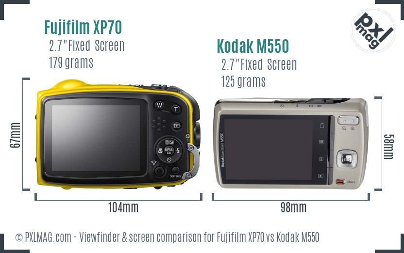 Fujifilm XP70 vs Kodak M550 Screen and Viewfinder comparison