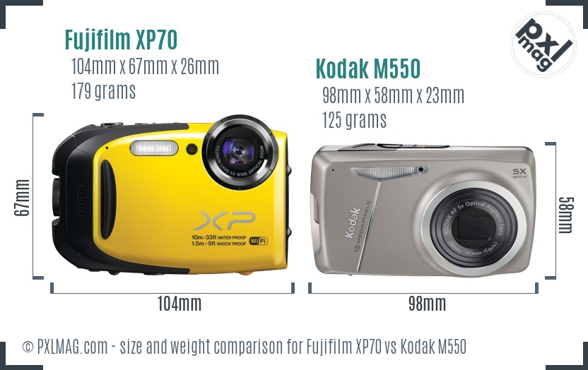 Fujifilm XP70 vs Kodak M550 size comparison