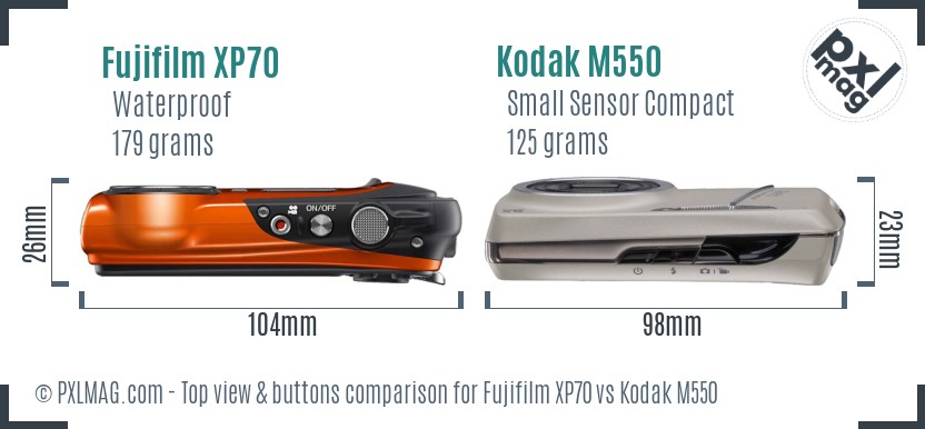 Fujifilm XP70 vs Kodak M550 top view buttons comparison
