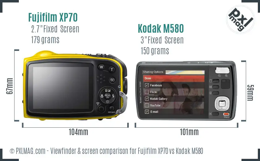 Fujifilm XP70 vs Kodak M580 Screen and Viewfinder comparison
