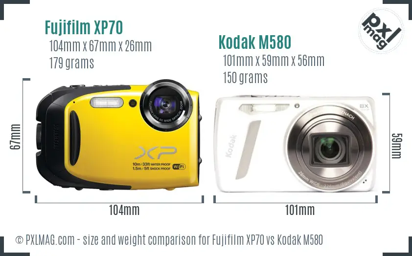 Fujifilm XP70 vs Kodak M580 size comparison