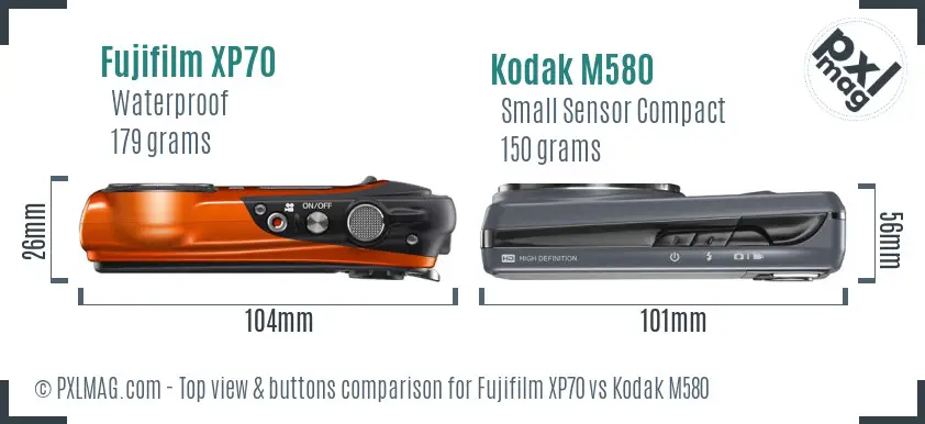 Fujifilm XP70 vs Kodak M580 top view buttons comparison