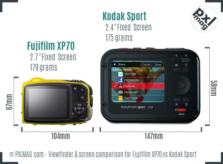 Fujifilm XP70 vs Kodak Sport Screen and Viewfinder comparison