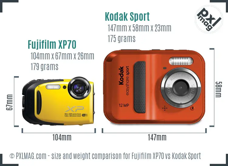 Fujifilm XP70 vs Kodak Sport size comparison