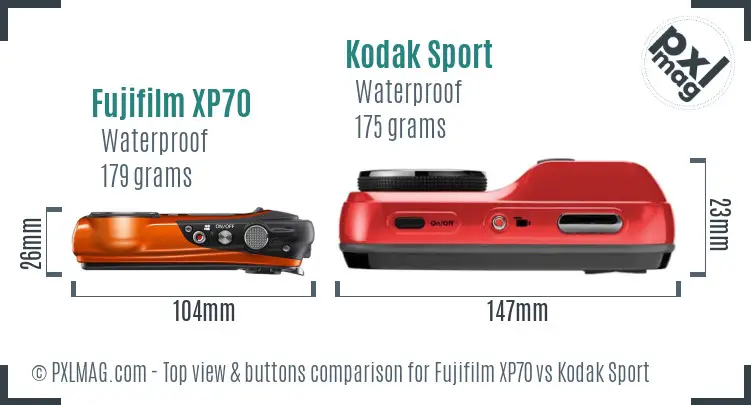 Fujifilm XP70 vs Kodak Sport top view buttons comparison