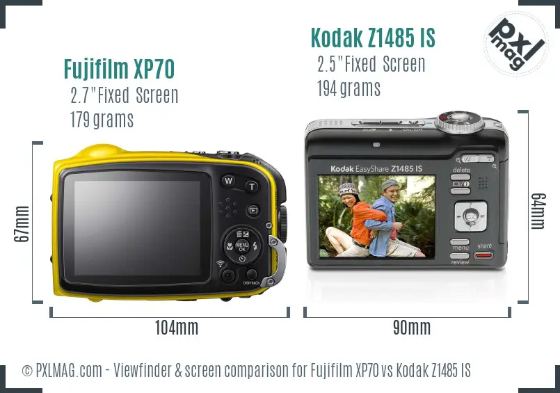 Fujifilm XP70 vs Kodak Z1485 IS Screen and Viewfinder comparison