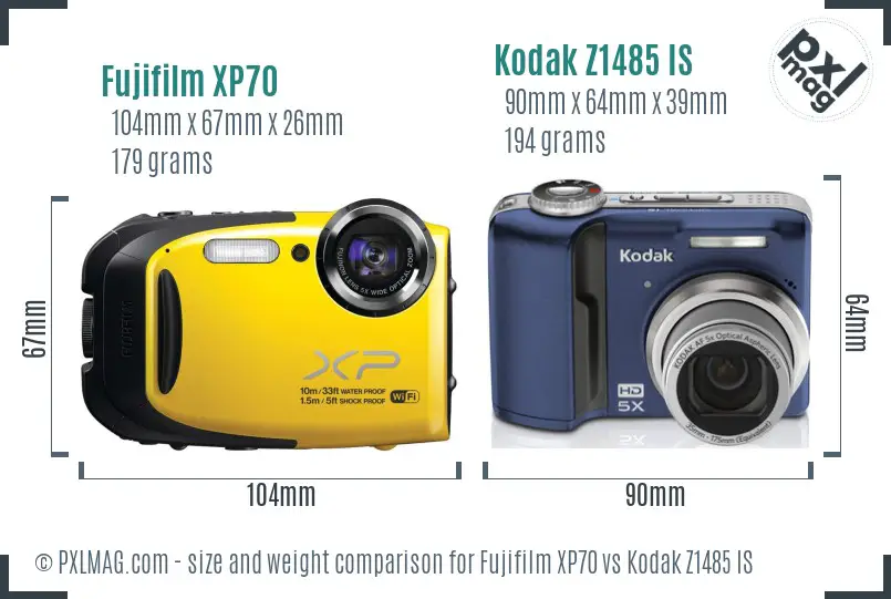 Fujifilm XP70 vs Kodak Z1485 IS size comparison