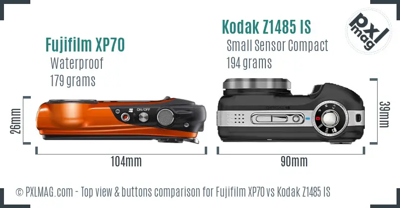 Fujifilm XP70 vs Kodak Z1485 IS top view buttons comparison